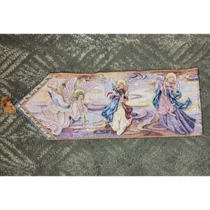 Lena Liu Angels Woven Tapestry Table Runner Tassels Glitter Whimsigoth Vintage